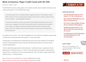 B of A Credit Cards without SSN