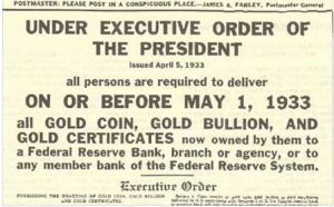 Gold Confiscation Executive Order Federal Reserve April 5 1933