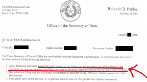 SPC UCC Filing Rejection Example