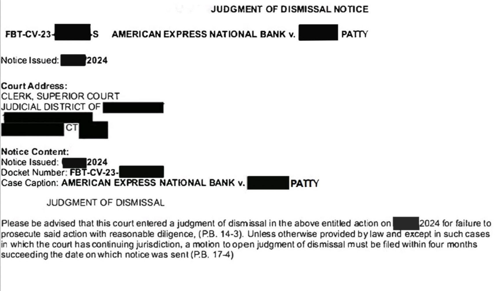 AmEx 20k Dismissal SPC Dischage