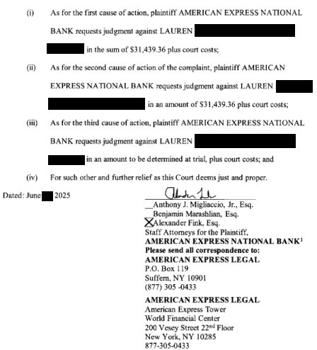 July 2016 $31,000+ Amex Lawsuit Discharge