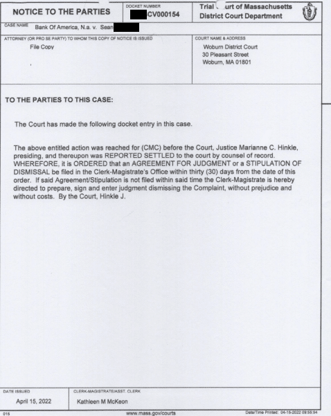 Bank of America $9K Lawsuit SPC Discharge